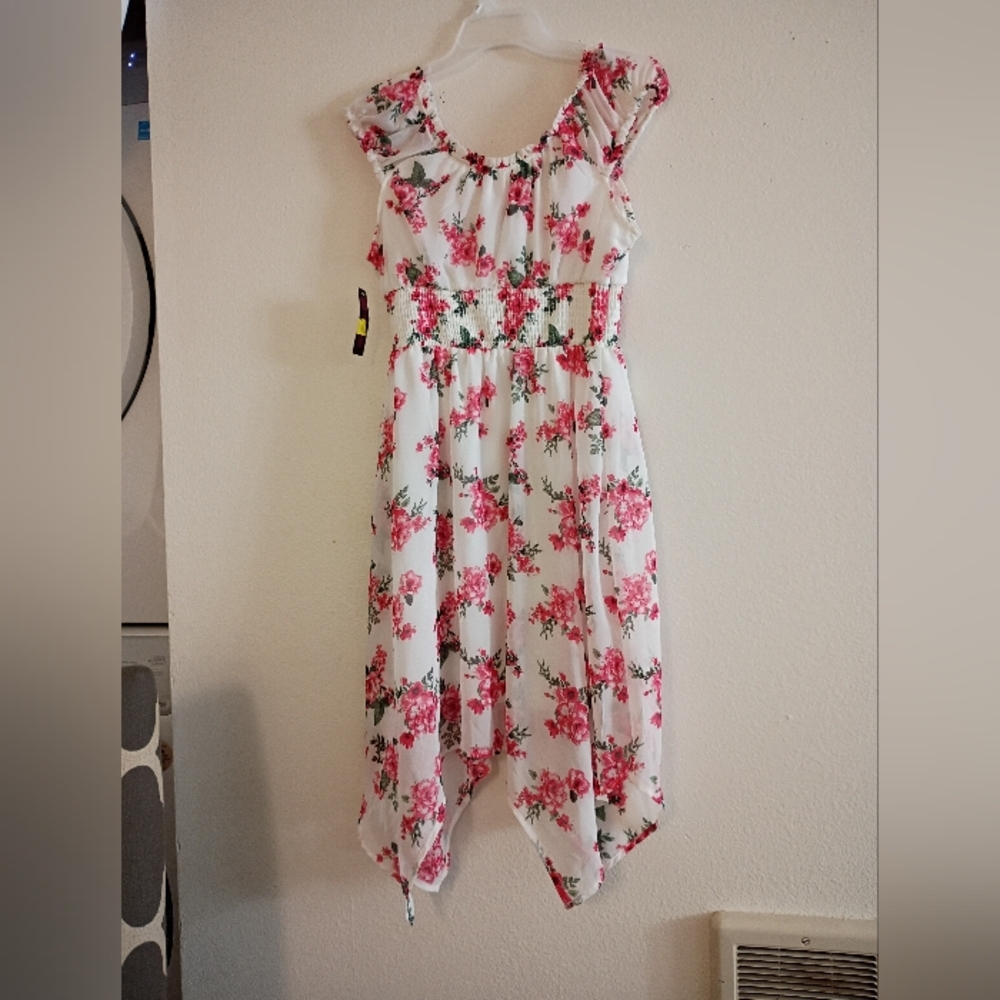 Asymmetrical Floral Dress in Pink and White